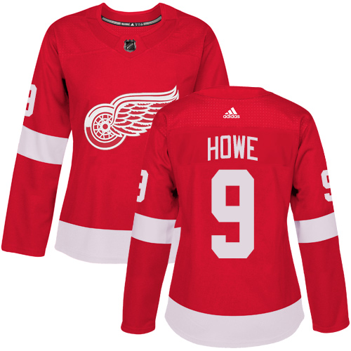 Adidas Detroit Red Wings #9 Gordie Howe Red Home Authentic Women Stitched NHL Jersey